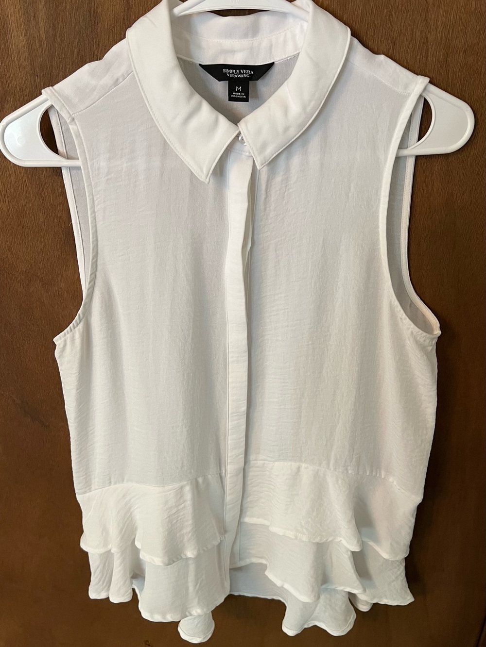 Simply Vera Vera Wang White Sleeveless Ruffle-Trim Blouse